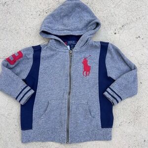Polo Ralph Lauren Boys Baby Toddler Full Zip Hoodie Big Pony 3T Gray Collegiate